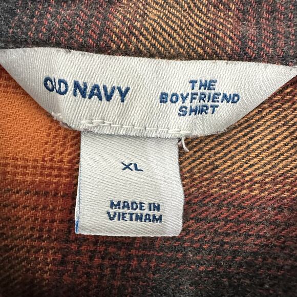 Old Navy The Boyfriend Shirt Orange Plaid Flannel Swift Swiftie Evermore XL - Picture 11 of 14
